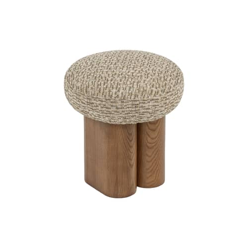 Pouf Popa tessuto verde - NV GALLERY - Verde salvia / Noce - Frassino massello tinto, Schiuma ad alta densità, Tissu Tweed