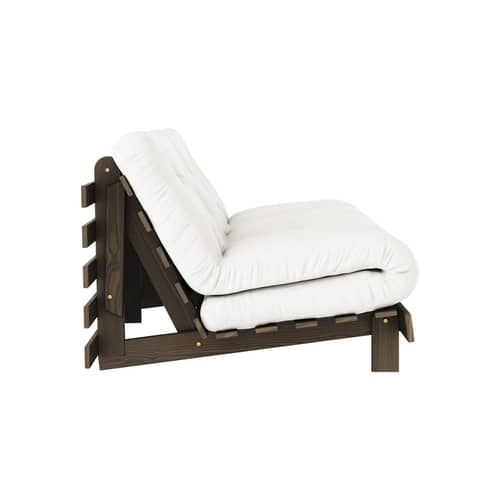Divano convertibile Roots legno bianco / L 160 cm - 3 posizioni / Struttura marrone - KARUP DESIGN - Naturale 701 / Legno naturale - Espanso, Fibre riciclate miste, Pino massello certificato FSC laccato, Tessuto