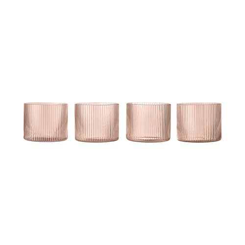 Set de 4 verres Ripple Low verre rose  / Ø 7.6 x H 6.1 cm (20 cl) - Ferm Living - Rose poudré - Verre soufflé bouche