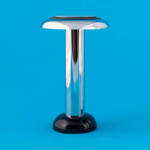 PL6 LED Wireless rechargeable lamp metal silver / By George Sowden - Ø 16 x H 26 cm - SOWDEN - Chromed & black - Aluminium