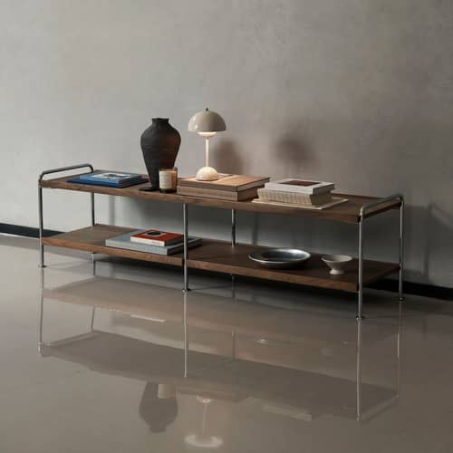 Alima NDS4 Shelf wood brown / L 162 x D 38 x H 42 cm - &tradition - Walnut - Chromed steel, Walnut veneer