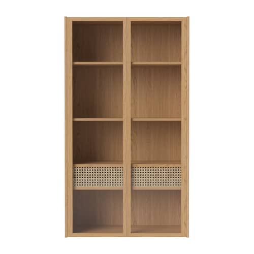 Armoire murale Cana HIGH bois naturel / Haut - L 80,8 x H 143,7 cm / cannage - Bolia - Chêne / Rotin naturel - Contreplaqué, Placage chêne huilé, Rotin, Verre
