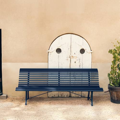Banc avec dossier Louisiane métal jaune / L 200 cm - Fermob - Miel texturé - Acier électrozingué