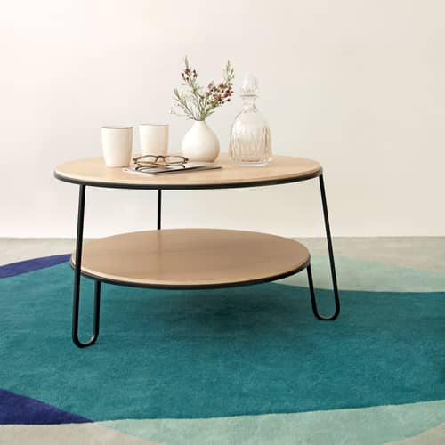 Eugénie Small Coffee table wood grey Ø 70 x H 40 cm - Hartô - Slate grey - Lacquered steel, MDF veneer oak