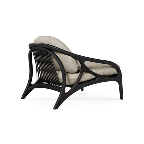 Fauteuil rembourré Vime OUTDOOR - MORPHO - Beige / Teck noir - Cordons polypropylène, Mousse à séchage rapide, Teck massif, Tissu outdoor