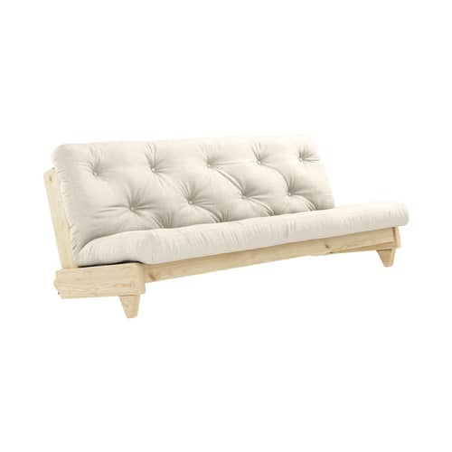 Divano convertibile Fresh legno bianco / L 200 cm - 3 posti - KARUP - Lino 914 / Pino chiaro - Espanso, Fibre riciclate miste, Pino massello certificato FSC, Tessuto