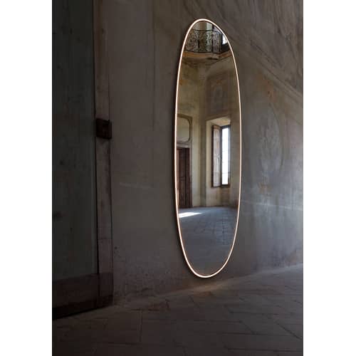 La Plus Belle Illuminated mirror silver metal LED / By Starck - H 205 cm - Flos - Polished aluminium - Aluminium alloy, Silicone, Triplex glass