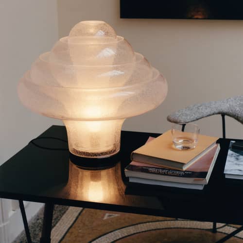 Lampe de table Lotus verre transparent / Réédition 1969 - Gubi - Transparent - Acier, Verre soufflé bouche