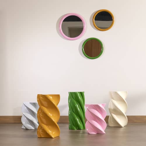 Miroir mural Churros jaune / Ø 33.5 cm - & klevering - Curry - Résine, Verre