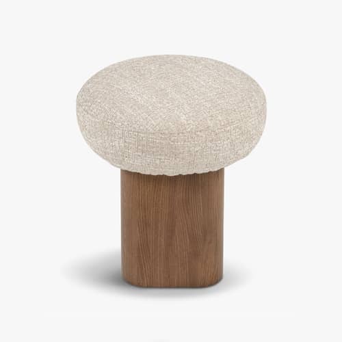 Pouf Popa tessuto beige - NV GALLERY - Beige / Noce - Frassino massello tinto, Schiuma ad alta densità, Tissu Tweed