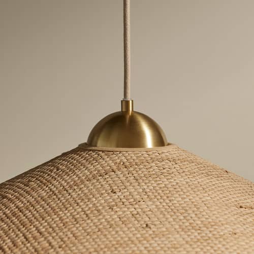 Suspension Songe tissu beige / Ø 60 cm - Maison Sarah Lavoine - Rabane / laiton - Laiton brossé, Rabane