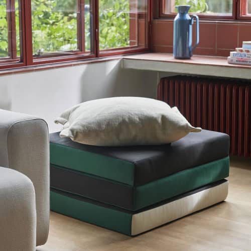 3 Fold Floor cushion textile green / Ottoman & daybed - 195 x 70 cm - Hay - Green / Anthracite - Olefin fabric, Polyurethane foam