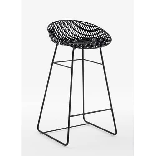 Smatrik High stool plastic material black / Indoor - H 65 cm - Kartell - Black / Black leg - Lacquered steel, Polycarbonate