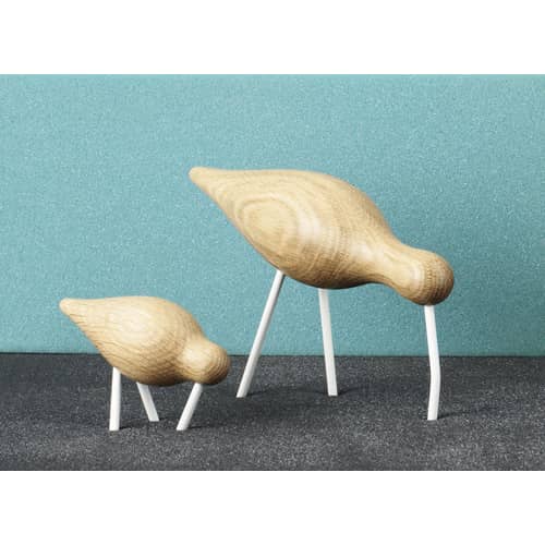 Décoration Oiseau Shorebird S bois naturel / L 11,5 cm x 7,5 cm - Normann Copenhagen - Chêne naturel / Pattes blanches - Acier laqué, Chêne massif