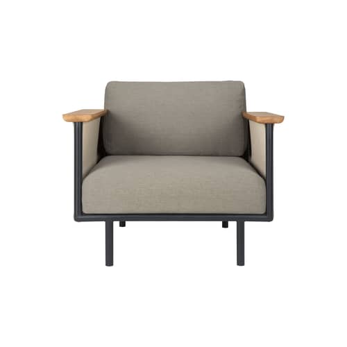 Fauteuil rembourré Corbey tissu gris - Ethnicraft - Gris Silt - Aluminium, Corde, Mousse, Teck, Tissu