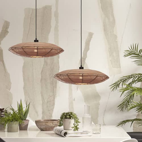 Sospensione Tanami fibre legno beige rattan naturale / Ø 55 x H 14 cm - GOOD&MOJO - Naturale - Ferro, Midollino