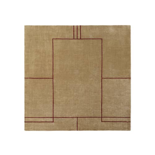 Tappeto Cruise AP11 tessuto marrone beige / 240 x 240 cm - Tessuto a mano - &tradition - Marrone dorato / Linee rosse - Lana, Seta di bambù, Viscosa