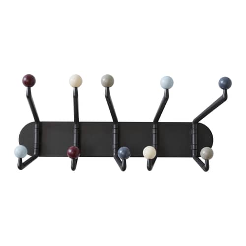 Capture SC76 Wall coat rack metal multicoloured grey / 10 pivoting arms - W 55 x H 25 cm - &tradition - Graphite / Multicoloured hooks - Aluminium, Lacquered solid oak