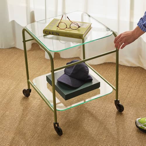 Chariot Zephyr / 43 x 42 cm - HÜBSCH - Vert / Transparent - Fer laqué, Verre