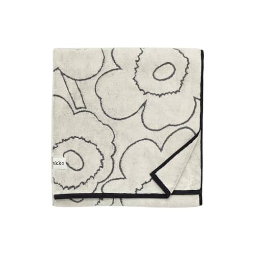 Piirto Unikko Bath towel textile beige / 100 x 160 cm - Marimekko - Piirto Unikko / Ivory & Black - Organic terry cotton