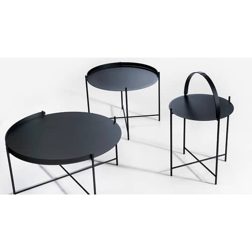 Couchtisch Edge metall schwarz / Klappgriff -Ø 62 x H 46 cm - Houe - Schwarz - Thermolackiertes Metall