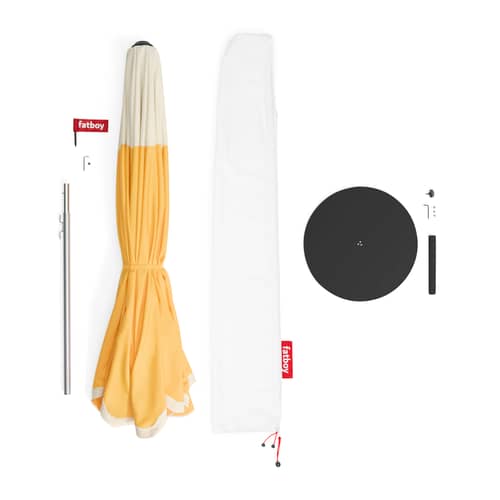 Parasol Pensol jaune / Ø 350 cm - Base noire incluse - Fatboy - Jaune Soleil / Base noire - Acier inoxydable, Aluminium, Toile polyester
