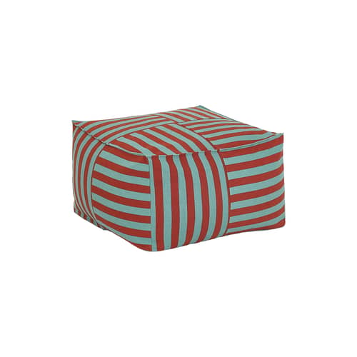 Pouf Otto tissu rouge / Repose-pieds - 55 x 55 cm - NOBODINOZ - Rouge & vert / Rayé - Coton bio, Polystyrène expansé