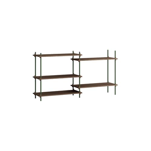 Shelving System – s.85.2.A Shelf wood brown / W 162 x H 85 x D 35 cm - MOEBE - Smoked oak / Green - Oak veneer MDF, Steel