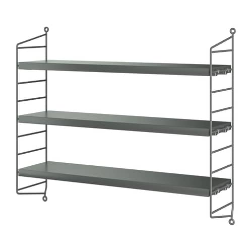 String® Pocket Shelf wood grey / W 60 x H 50 cm - Reissued 1949 - String Furniture - Dark grey - Lacquered steel, Painted MDF