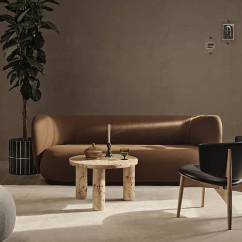 Table basse Post Small bois de loupe / Ø 65 x H 41 cm - Ferm Living - Bois de loupe / Naturel - MDF, Placage en broussin certifié FSC