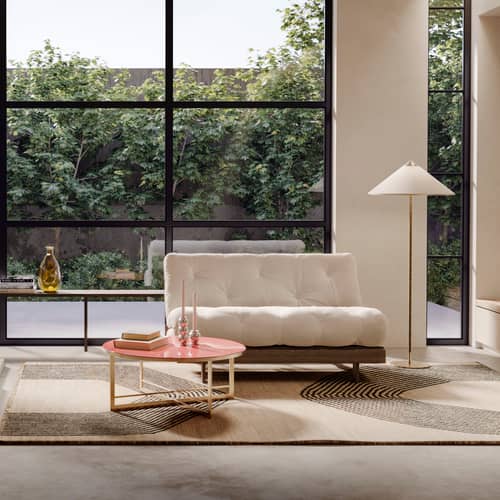 Canapé convertible Roots / L 140 cm - 3 positions / Structure marron - KARUP DESIGN - Beige 747 / Bois marron - Fibres recyclées mélangées, Mousse, Pin massif certifié FSC laqué, Tissu
