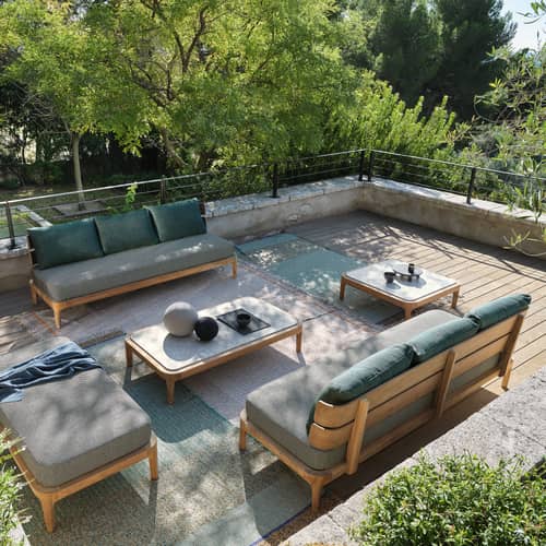 Couchtisch Mediterraneo holz weiß / 90 x 90 x H 28 cm - Marmor - Gervasoni - Marmor Weiß / Teakholz - Teakholz, Weißer Carrara-Marmor