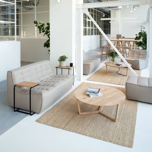 N701 Pouf textile beige / UK version - 70 x 70 cm - Ethnicraft - Beige (UK residential fire retardant) - Fabric, High-density PU foam, Wood