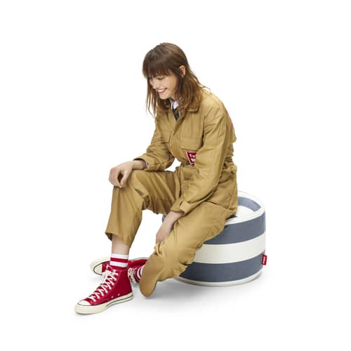 Outdoor-Hocker Point Outdoor textil blau / Olefin-Stoff - Ø 50 cm - Fatboy - Ozeanblau gestreift -  Micro-billes EPS, Olefin Stoff