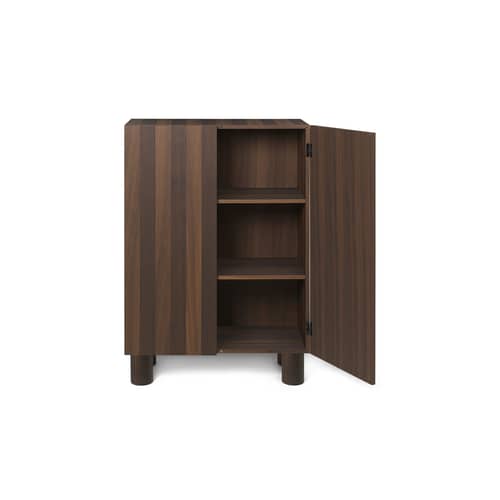 Rangement Post bois naturel / L 92 x H 134 cm -  Marqueterie faite main - Ferm Living - Rayé chêne foncé / clair - Contreplaqué de chêne