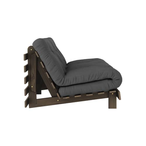 Canapé convertible Roots / L 160 cm - 3 positions / Structure marron - KARUP DESIGN - Gris foncé 734 / Bois marron - Fibres recyclées mélangées, Mousse, Pin massif certifié FSC laqué, Tissu