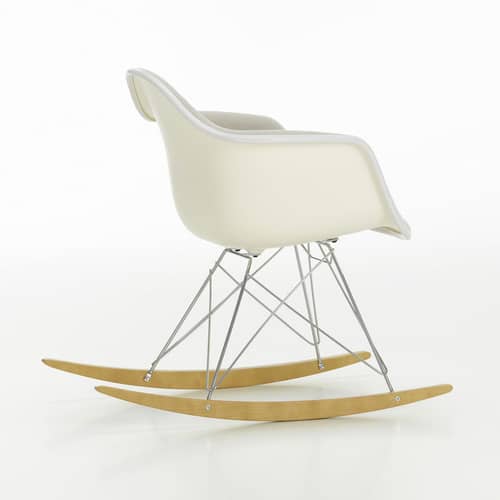 Schaukelstuhl RAR - Eames Plastic Armchair textil weiß grau / (1950) - Vollpolsterung - Vitra - Stoff grau & Sitzschale weiß / helles Holz - Gewebe, Massivahorn, Polypropylen, Polyurethan-Schaum, Stahl
