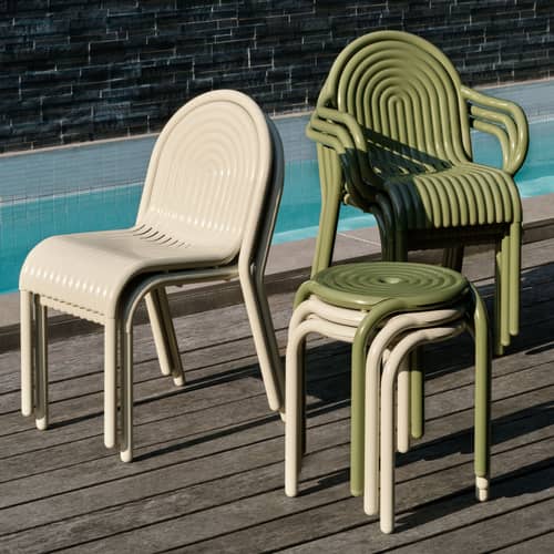 Sedia impilabile Groove metallo beige - Tom Dixon - Stucco Beige - Alluminio