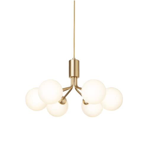 Apiales 6 Pendant glass gold / Ø 50 cm - NUURA - Brass / White Opaline - Aluminium, Mouth blown glass