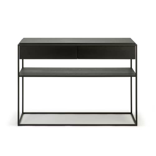 Console Monolit bois noir / L 122 cm / 2 tiroirs - Ethnicraft - Noir - Chêne massif, Métal verni