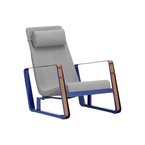 Fauteuil rembourré Cité   / Jean Prouvé, 1930 - Vitra - Gris galet (tissu Tress) / Structure bleu Marcoule - Acier, Cuir, Tissu