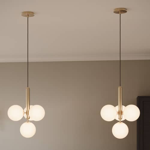 Suspension Miira 4 verre / Ø 38 cm - NUURA - Doré / Blanc opalin - Aluminium, Verre soufflé bouche