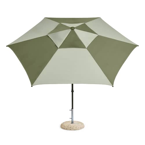 Parasol Terrazza - Hexagon tissu vert / Ø 300 cm - Hay - Vert & vert foncé - Acier, Aluminium, Polypropylène, Toile oléfine