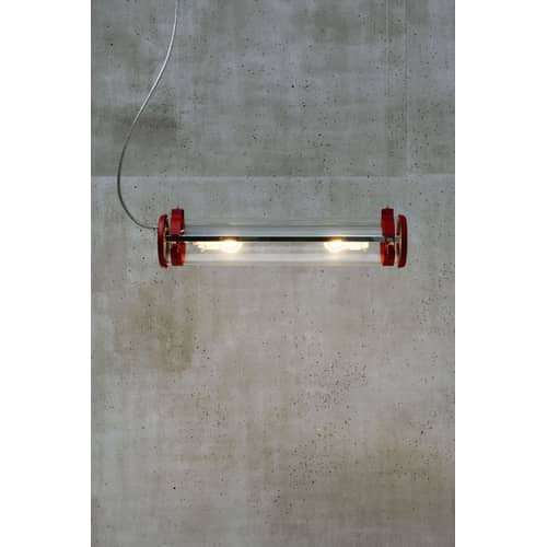 Outdoor-Wandleuchte Rimbaud glas rot silber metall / Hängeleuchte - L 68 cm - SAMMODE STUDIO - Rot / Silber - Borosilikatglas, eloxiertes Aluminium, rostfreier Stahl