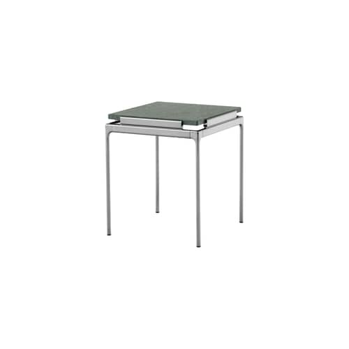 Table d\'appoint Sett LN11 marbre vert / 40 x 40 x H 46 cm - &tradition - Marbre vert / Chromé foncé - Fonte d\'aluminium, Marbre Guatemala