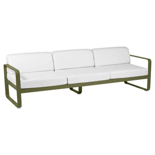 Gartensofa 3-Sitzer Bellevie metall textil grün / B 235 cm - Stoff Taupe-grau - Fermob - Pesto / Grauweißer Stoff - , lackiertes Aluminium, Polyacryl-Gewebe