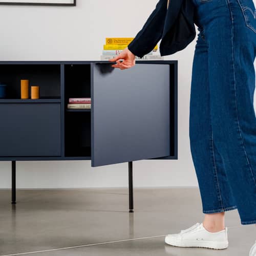Buffet Bau bois bleu / L 180 x H 79 cm - NOO.MA - Bleu nocturne - Acier, Aluminium, Mélamine