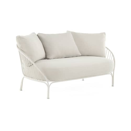 Canapé de jardin 2 places HiRay métal tissu blanc / L 162 cm - Coussins INCLUS - Kartell - Blanc / Tissu blanc - Acier galvanisé peint, Flocon de polyester, Polyuréthane, Tissu Trama
