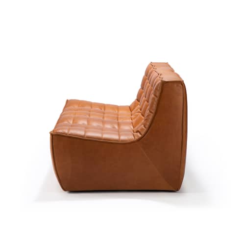 Canapé droit N701 cuir marron / 2 places - L 140 cm - Ethnicraft - Cognac - Bois, Cuir aniline, Mousse