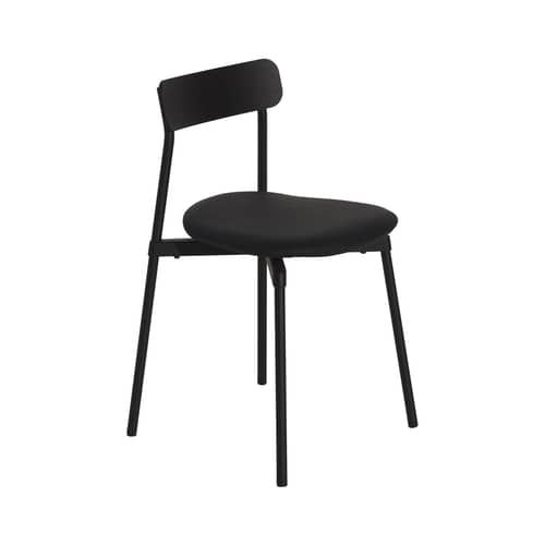 Chaise empilable Fromme / Assise cuir - Petite Friture - Noir / Cuir noir - Aluminium thermolaqué, Cuir, Mousse, Multiplis de hêtre